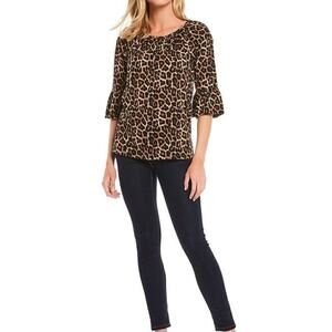 Michael Kors Leopard Print Peasant Top